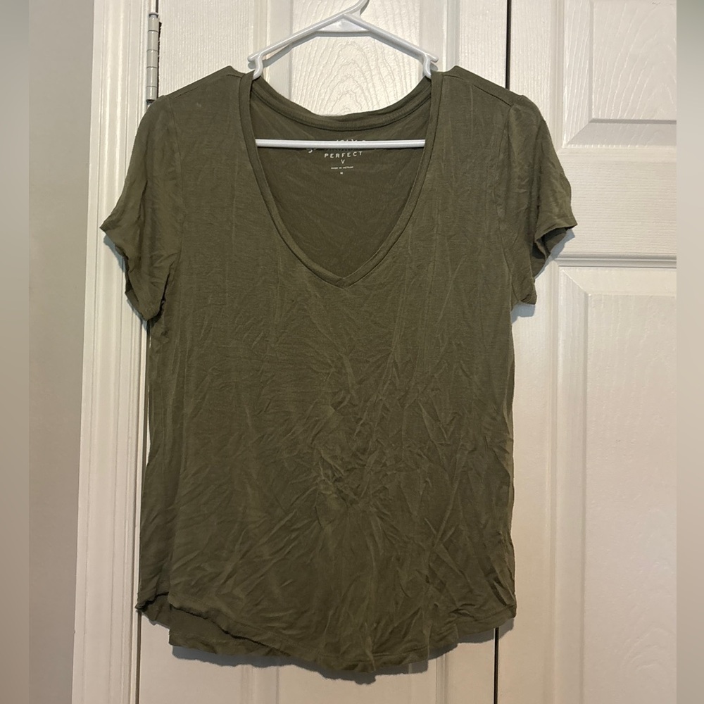 Aeropostale Olive V-Neck Short Sleeve Tee